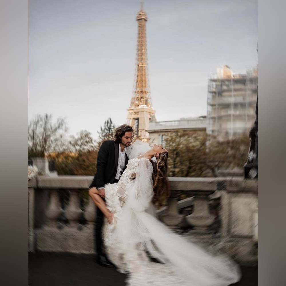 New Galia Lahav Couture Fleur silk lace wedding dress sz 42 10/12 bridal… - Picture 9 of 16